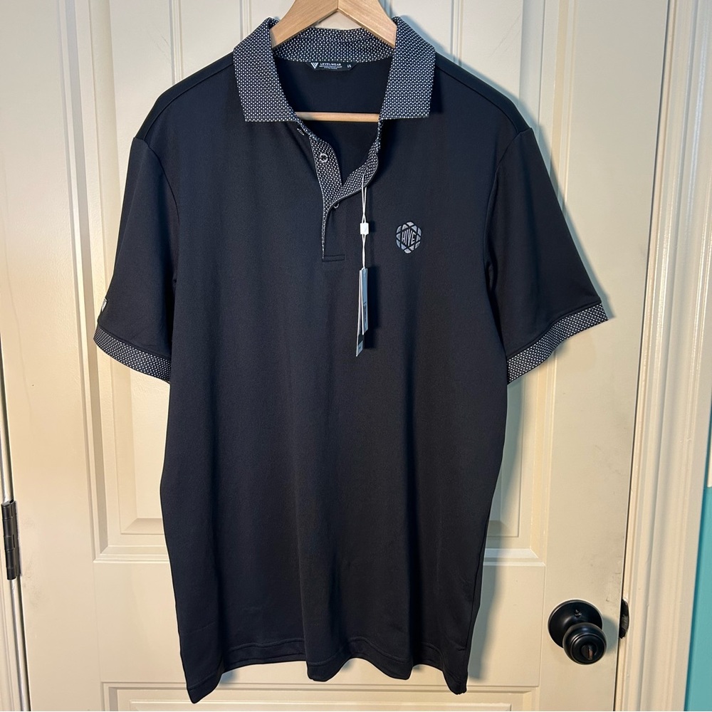 Levelwear Men's Nomad Black Embroidery Polo Moisture Wicking UPF50+Golf Sz L NWT